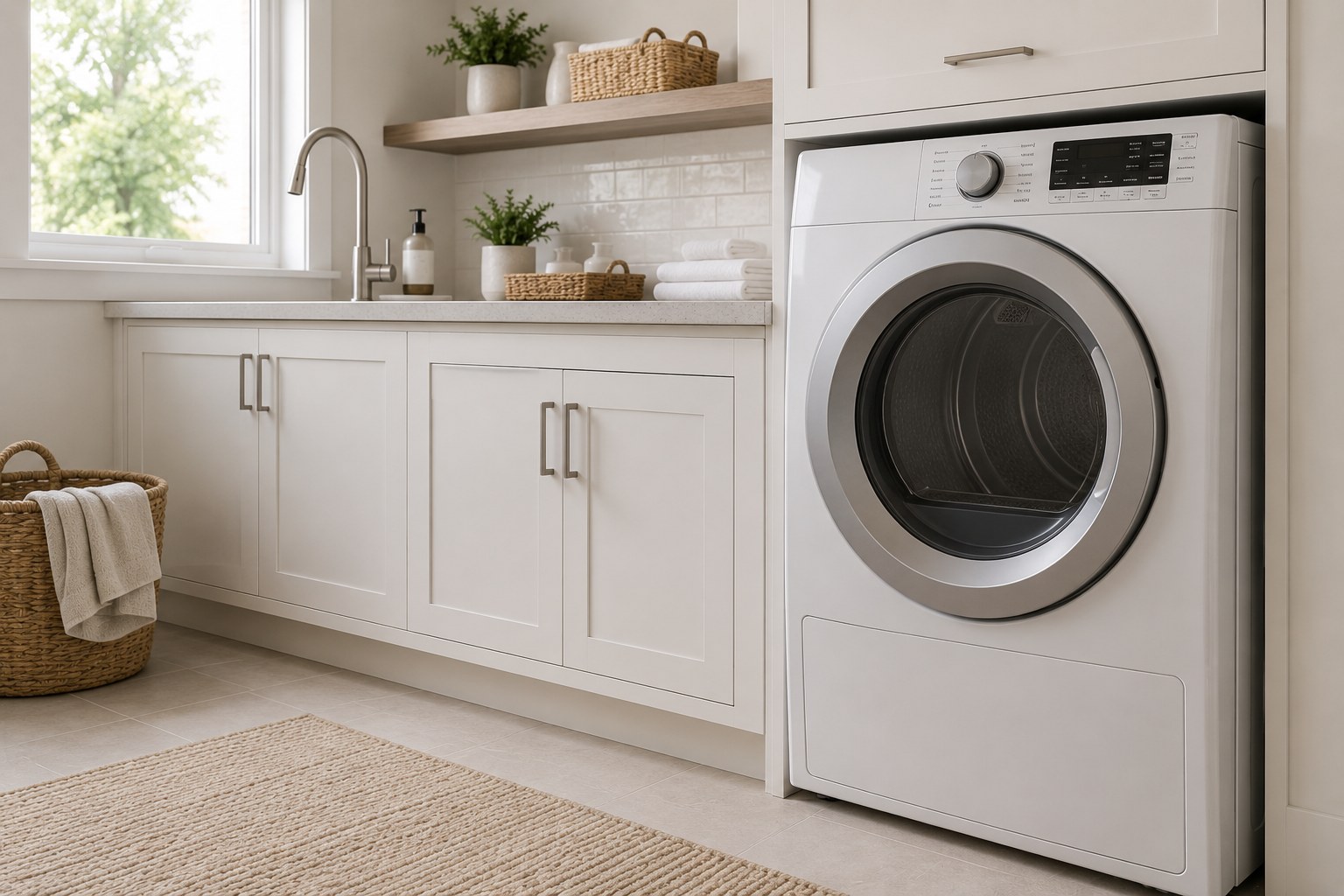 Modern Toronto laundry room with a stainless front-load dryer — TrueFix dryer repair