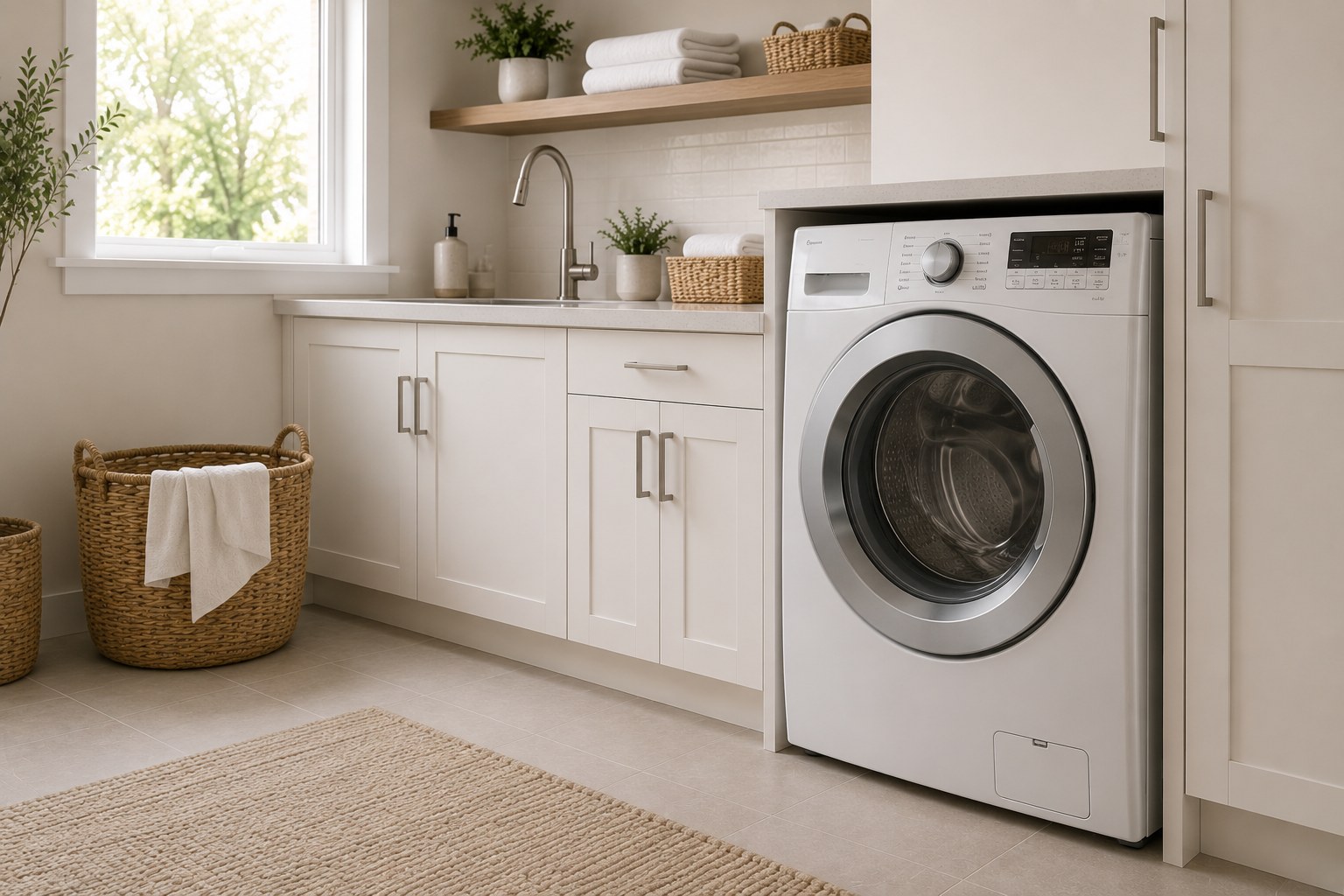Modern Toronto laundry room with a stainless front-load washing machine — TrueFix washing machine repair